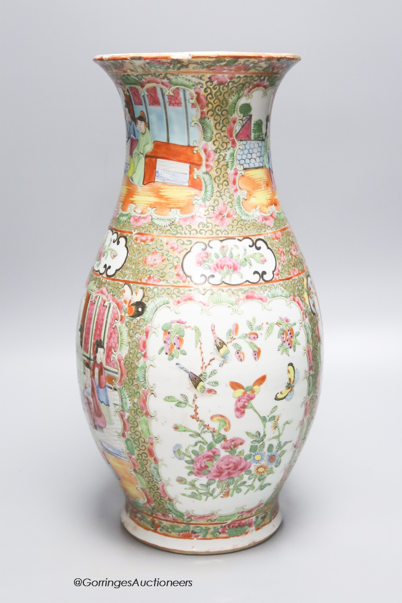 A large Chinese Cantonese baluster vase, 19th century, height 36cm